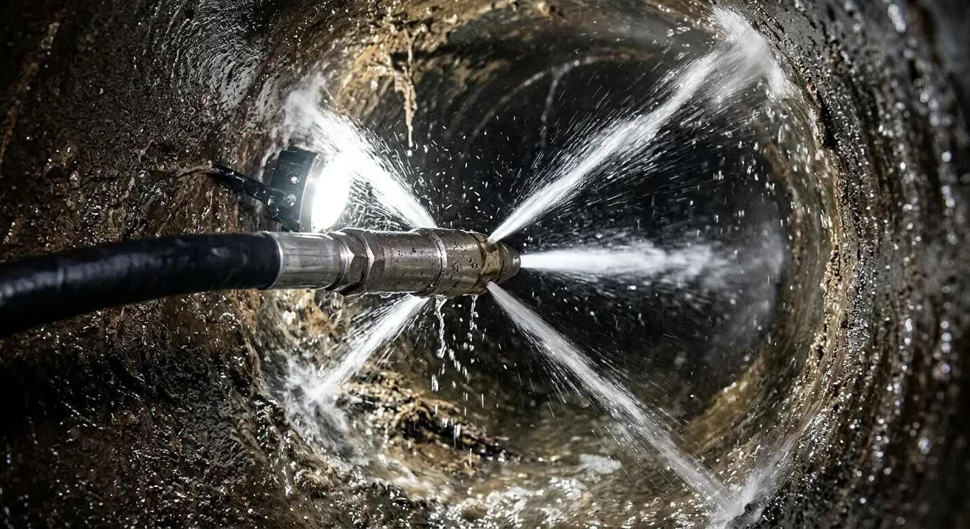 High-pressure hydro jetting nozzle cleaning sewer pipe for Storm Drain Cleaning in Wickenburg